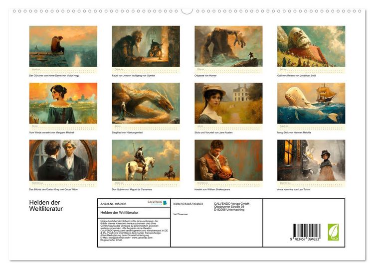 Produktbild: Helden der Weltliteratur (hochwertiger Premium Wandkalender 2026 DIN A2 quer), Kunstdruck in Hochglanz