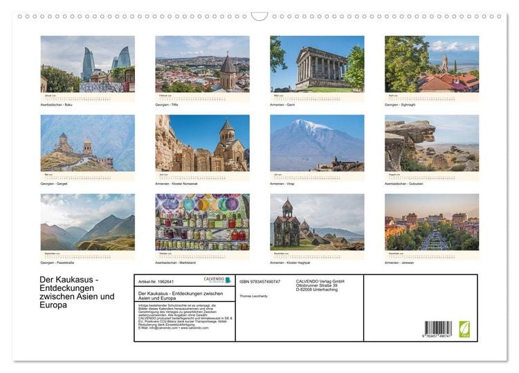 Produktbild: Der Kaukasus - Entdeckungen zwischen Asien und Europa (Wandkalender 2026 DIN A2 quer), CALVENDO Monatskalender