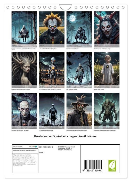 Produktbild: Kreaturen der Dunkelheit - Legend&auml;re Albtr&auml;ume (Wandkalender 2026 DIN A4 hoch), CALVENDO Monatskalender