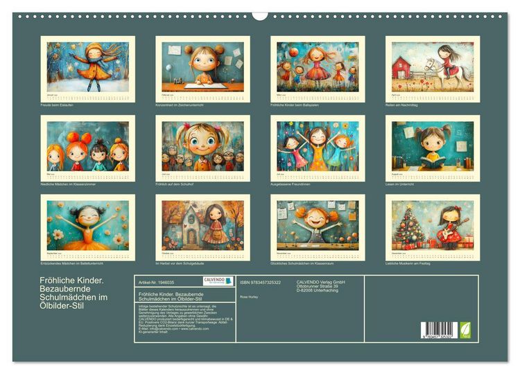 Produktbild: Fr&ouml;hliche Kinder. Bezaubernde Schulm&auml;dchen im &Ouml;lbilder-Stil (Wandkalender 2026 DIN A2 quer), CALVENDO Monatskalender