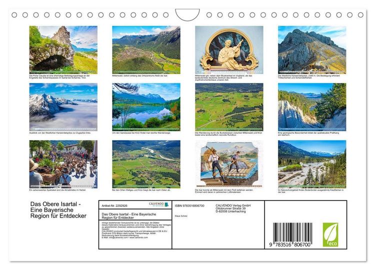 Produktbild: Das Obere Isartal - Eine Bayerische Region f&uuml;r Entdecker (Wandkalender 2027 DIN A4 quer), CALVENDO Monatskalender