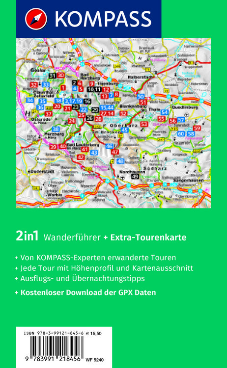 Produktbild: KOMPASS Wanderf&uuml;hrer Harz, 60 Touren mit Extra-Tourenkarte