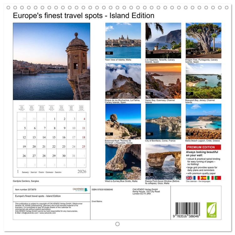 Produktbild: Europe's finest travel spots - Island Edition (Wall Calendar 2026 12 &times; 12 Inch) CALVENDO 12 Month Wall Calendar