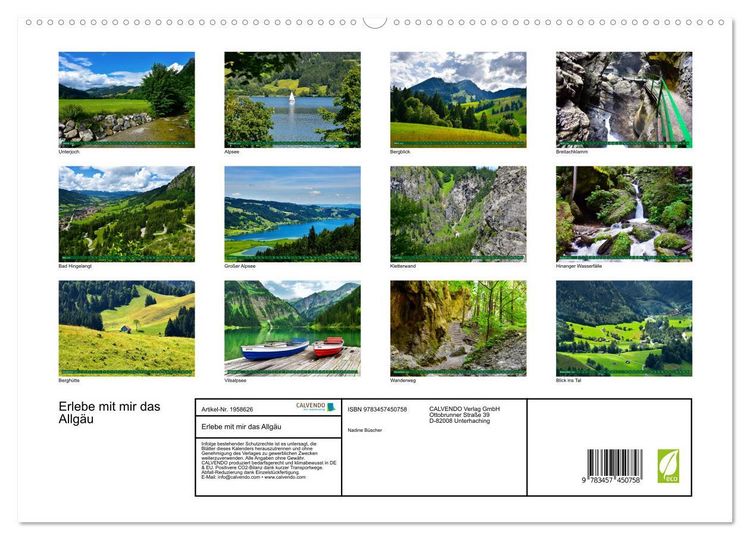 Produktbild: Erlebe mit mir das Allg&auml;u (hochwertiger Premium Wandkalender 2026 DIN A2 quer), Kunstdruck in Hochglanz