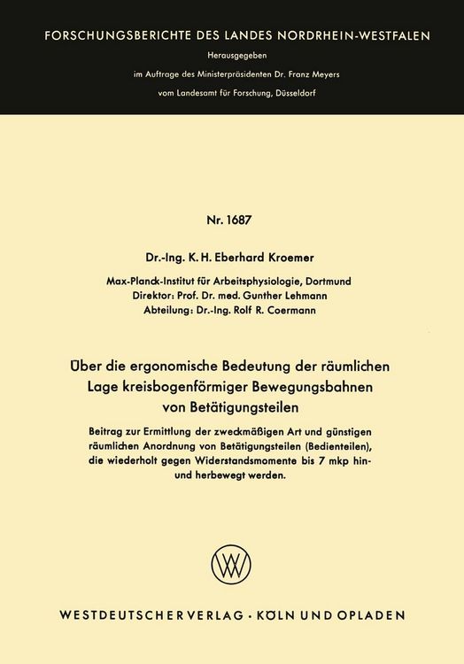 Produktbild: &Uuml;ber die ergonomische Bedeutung der r&auml;umlichen Lage kreisbogenf&ouml;rmiger Bewegungsbahnen von Bet&auml;tigungsteilen