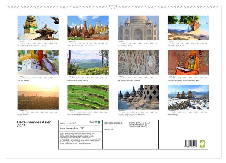 Produktbild: Bezauberndes Asien 2026 (Wandkalender 2026 DIN A2 quer), CALVENDO Monatskalender