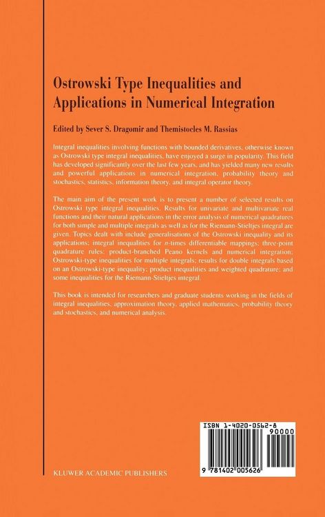 Produktbild: Ostrowski Type Inequalities and Applications in Numerical Integration