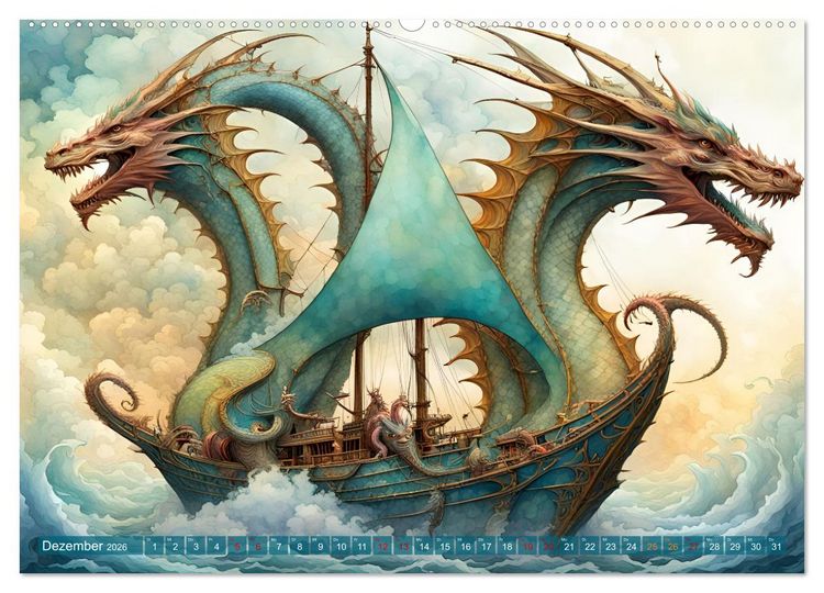 Produktbild: Fantasie-Drachensegelschiffe (Wandkalender 2026 DIN A2 quer), CALVENDO Monatskalender