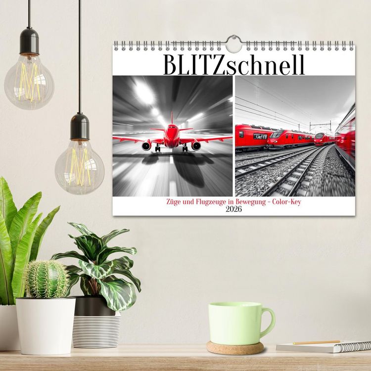 Produktbild: BLITZschnell - Z&uuml;ge und Flugzeuge in Bewegung - Color-Key (Wandkalender 2026 DIN A4 quer), CALVENDO Monatskalender