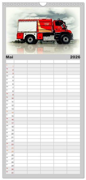 Produktbild: Familienplaner 2026 - Feuerwehrfahrzeuge mit 5 Spalten (Wandkalender, 21 x 45 cm) CALVENDO