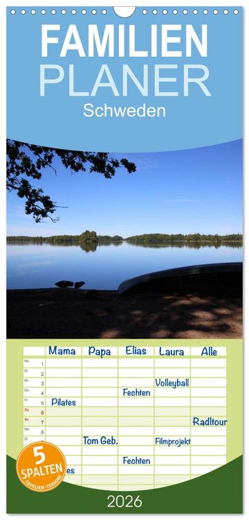 Produktbild: Familienplaner 2026 - Schweden 2026 mit 5 Spalten (Wandkalender, 21 x 45 cm) CALVENDO