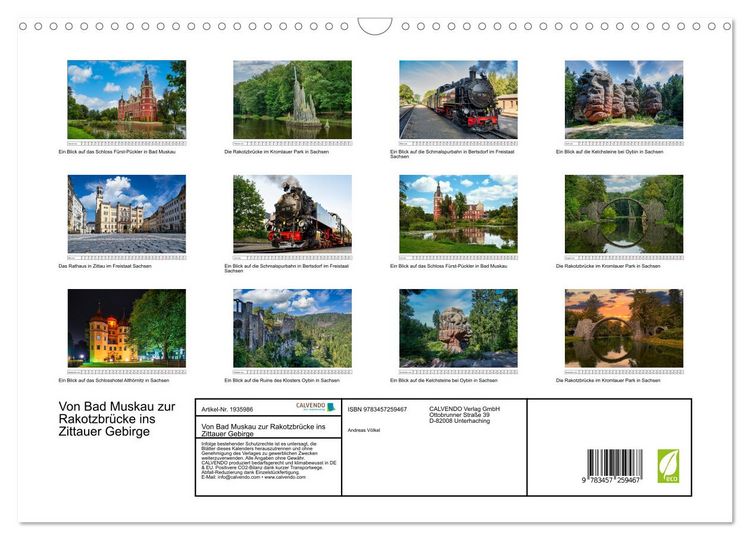 Produktbild: Von Bad Muskau zur Rakotzbr&uuml;cke ins Zittauer Gebirge (Wandkalender 2026 DIN A3 quer), CALVENDO Monatskalender