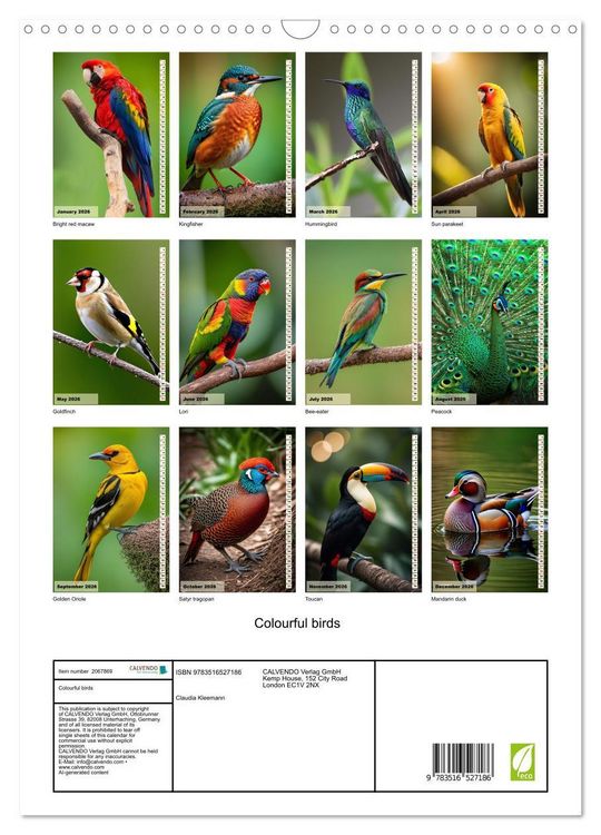Produktbild: Colourful birds (Wall Calendar 2026 DIN A3 portrait), CALVENDO 12 Month Wall Calendar