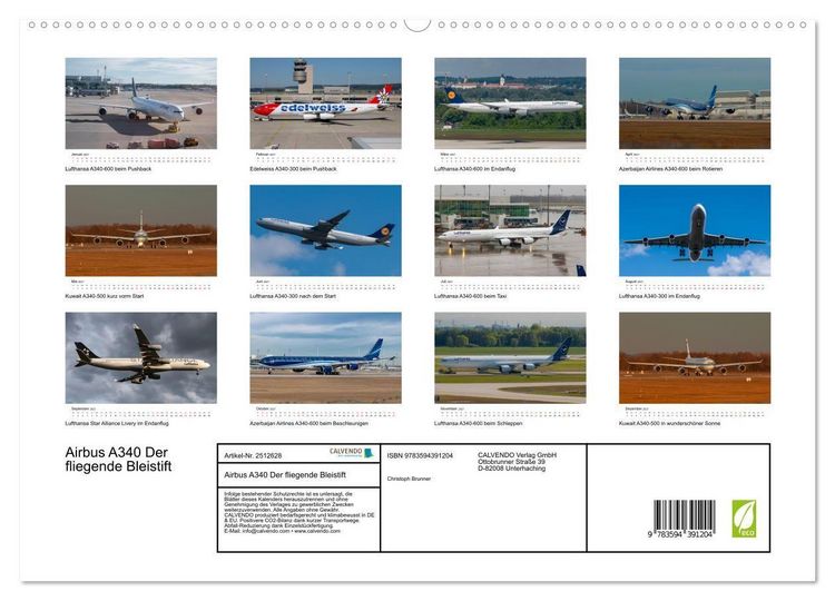 Produktbild: Airbus A340 Der fliegende Bleistift (hochwertiger Premium Wandkalender 2027 DIN A2 quer), Kunstdruck in Hochglanz
