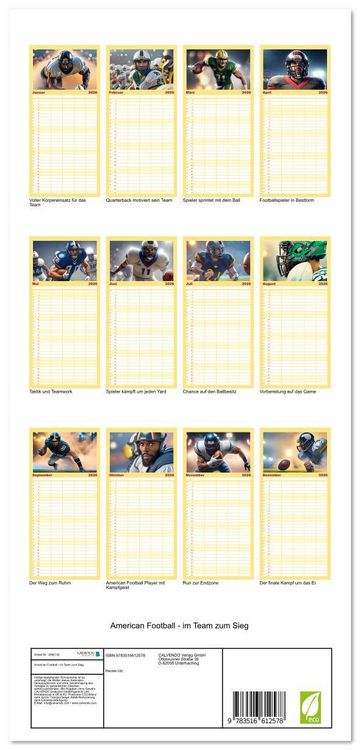 Produktbild: Familienplaner 2026 - American Football - im Team zum Sieg mit 5 Spalten (Wandkalender, 21 x 45 cm) CALVENDO