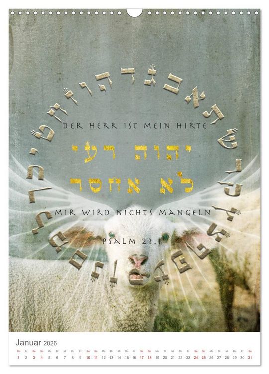 Produktbild: Psalmen Tehilim Hebr&auml;isch - Deutsch (Wandkalender 2026 DIN A3 hoch), CALVENDO Monatskalender