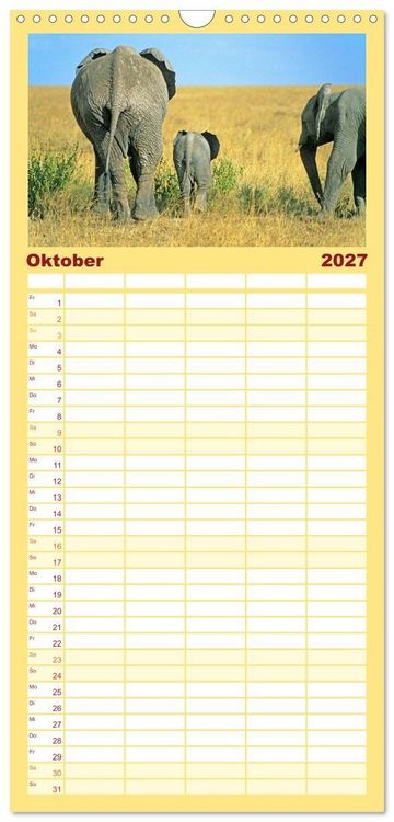 Produktbild: Familienplaner 2027 - Elefanten in der Serengeti mit 5 Spalten (Wandkalender, 21 x 45 cm) CALVENDO