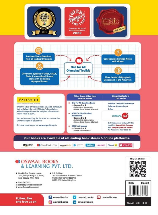 Produktbild: Oswaal One For All Olympiad Previous Years' Solved Papers, Class-8 Cyber Book (For 2023 Exam)