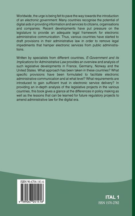 Produktbild: E-Government and Its Implications for Administrative Law:Regulatory Initiatives in France, Germany, Norway and the United States
