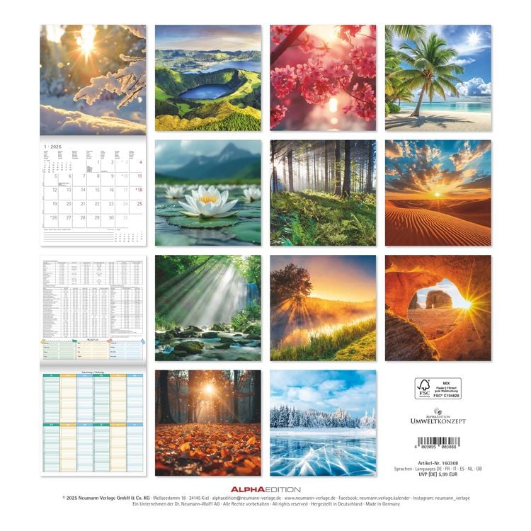 Produktbild: Sunny Moments 2026 - Broschürenkalender 30x30 cm (30x60 geöffnet) - Kalender mit Platz für Notizen - Bildkalender - Wandplaner - Wandkalender