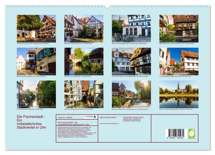 Produktbild: Die Fischerstadt - Ein mittelalterliches Stadtviertel in Ulm (hochwertiger Premium Wandkalender 2026 DIN A2 quer), Kunstdruck in Hochglanz
