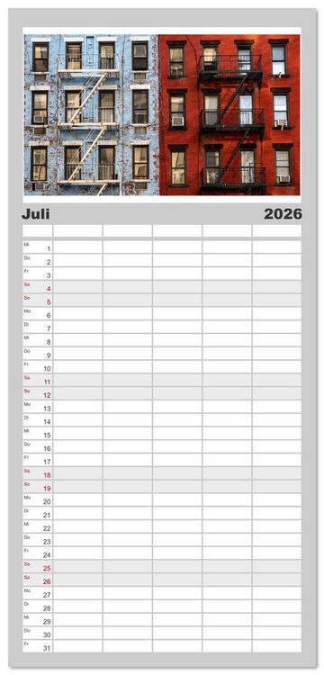 Produktbild: Familienplaner 2026 - Fassadenpoesie &ndash; Muster & Strukturen aus New York mit 5 Spalten (Wandkalender, 21 x 45 cm) CALVENDO