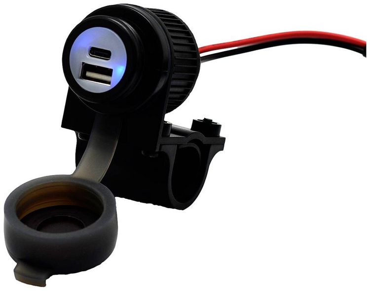 Produktbild: Albrecht Motorrad Duo USB A+C Steckdose QC3.0 12-24 Volt Belastbarkeit Strom max.=2 A Doppel-USB Steckdose zum Einbau an einem Motorrad 12 V
