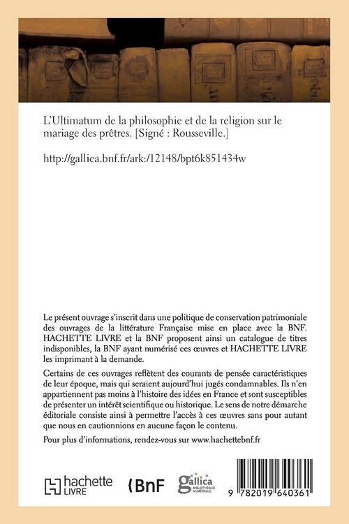 Produktbild: L'Ultimatum de la Philosophie Et de la Religion Sur Le Mariage Des Prêtres