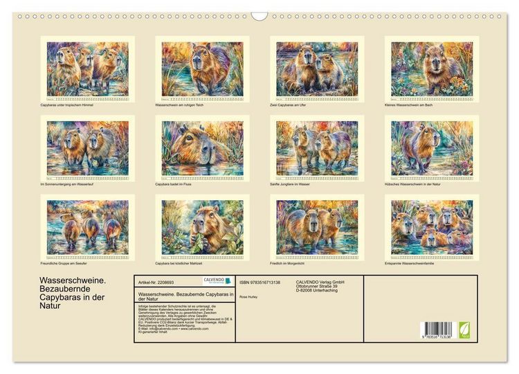 Produktbild: Wasserschweine. Bezaubernde Capybaras in der Natur (Wandkalender 2026 DIN A2 quer), CALVENDO Monatskalender