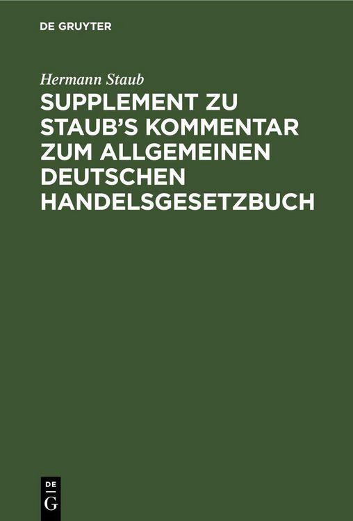 Produktbild: Supplement zu Staub's Kommentar zum Allgemeinen Deutschen Handelsgesetzbuch