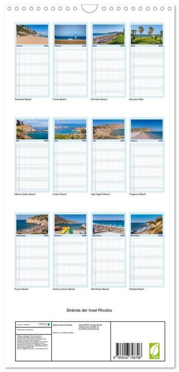 Produktbild: Familienplaner 2026 - Str&auml;nde der Insel Rhodos mit 5 Spalten (Wandkalender, 21 x 45 cm) CALVENDO