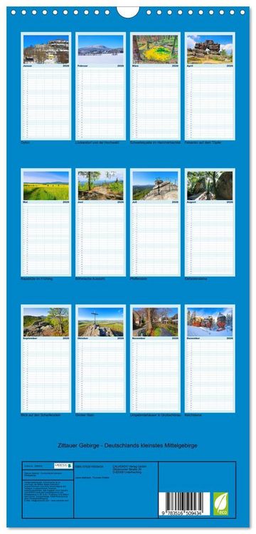 Produktbild: Familienplaner 2026 - Zittauer Gebirge - Deutschlands kleinstes Mittelgebirge mit 5 Spalten (Wandkalender, 21 x 45 cm) CALVENDO