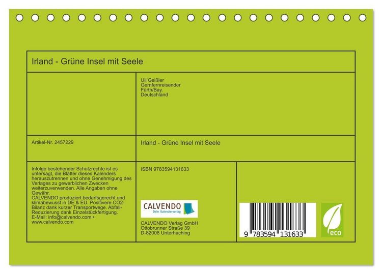 Produktbild: Irland - Gr&uuml;ne Insel mit Seele (Tischkalender 2027 DIN A5 quer), CALVENDO Monatskalender