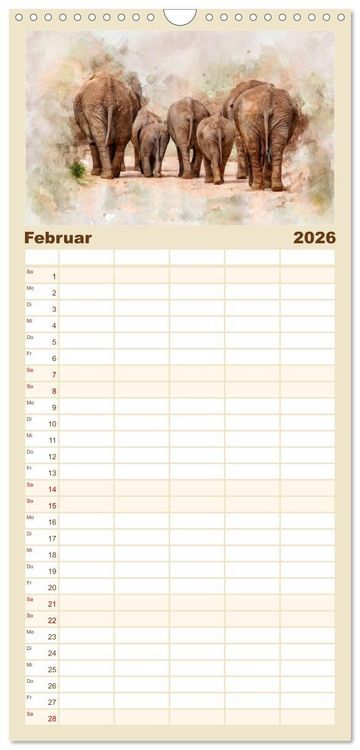 Produktbild: Familienplaner 2026 - Elefanten - k&uuml;nstlerische Impressionen der gr&ouml;&szlig;ten noch lebenden Landtiere mit 5 Spalten (Wandkalender, 21 x 45 cm) CALVENDO