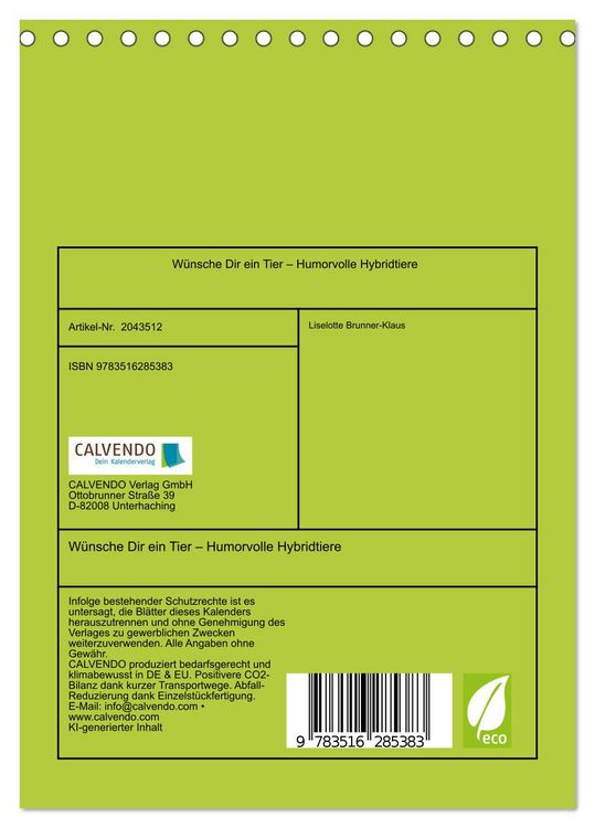 Produktbild: W&uuml;nsche Dir ein Tier &ndash; Humorvolle Hybridtiere (Tischkalender 2026 DIN A5 hoch), CALVENDO Monatskalender