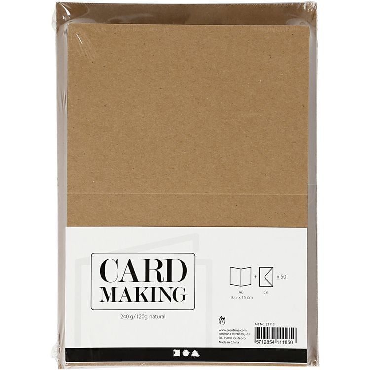 Produktbild: Creativ Company Karten & Kuverts, Kartengr&ouml;&szlig;e 10,5x15 cm, Umschlaggr&ouml;&szlig;e 11,5x16,5 cm, 120+240 g, Natur, 50er Set