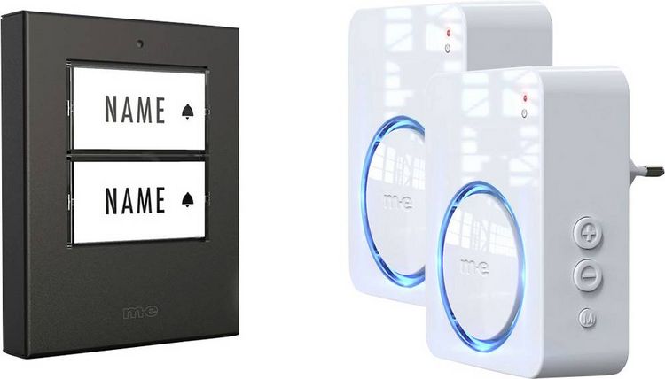 Produktbild: m-e modern-electronics 100152 Funkklingel Komplett-Set beleuchtet, klangaktiv, mit Bewegungsmelder, mit Namensschild