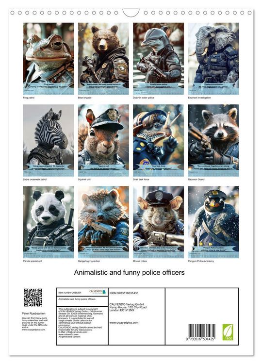 Produktbild: Animalistic and funny police officers (Wall Calendar 2026 DIN A3 portrait), CALVENDO 12 Month Wall Calendar