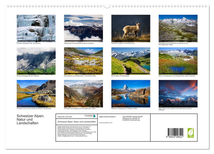 Produktbild: Schweizer Alpen. Natur und Landschaften (hochwertiger Premium Wandkalender 2026 DIN A2 quer), Kunstdruck in Hochglanz