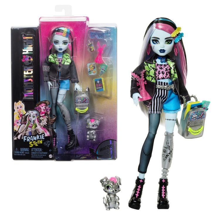 Produktbild: Monster High Frankie Stein-Modepuppen mit Frankies Haustier Watzie und Zubehörteilen