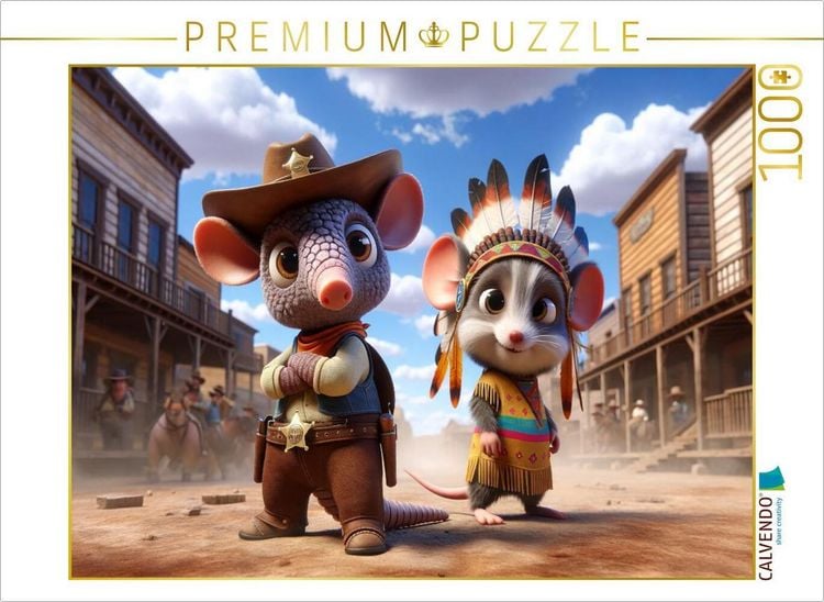 Produktbild: CALVENDO Puzzle Dusty und Milo: Ein Abenteuer im Wilden Westen | 1000 Teile Lege-Gr&ouml;&szlig;e 64x48cm Foto-Puzzle f&uuml;r gl&uuml;ckliche Stunden