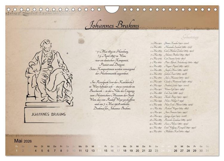 Produktbild: Von Mozart bis Beethoven (Wandkalender 2026 DIN A4 quer), CALVENDO Monatskalender