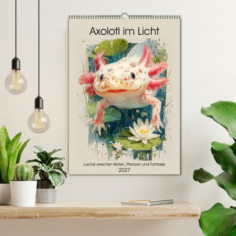Produktbild: Axolotl im Licht. Lurche zwischen Bl&uuml;ten, Pflanzen und Fantasie (Wandkalender 2027 DIN A2 hoch), CALVENDO Monatskalender