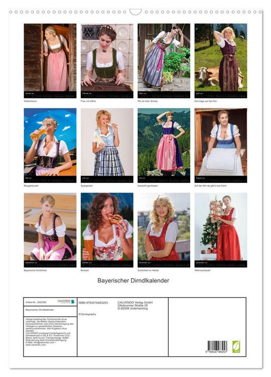 Produktbild: Bayerischer Dirndlkalender (Wandkalender 2026 DIN A2 hoch), CALVENDO Monatskalender