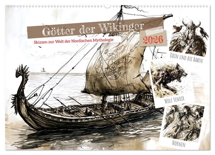 Produktbild: G&ouml;tter der Wikinger - Skizzen zur Welt der Nordischen Mythologie (Wandkalender 2026 DIN A2 quer), CALVENDO Monatskalender