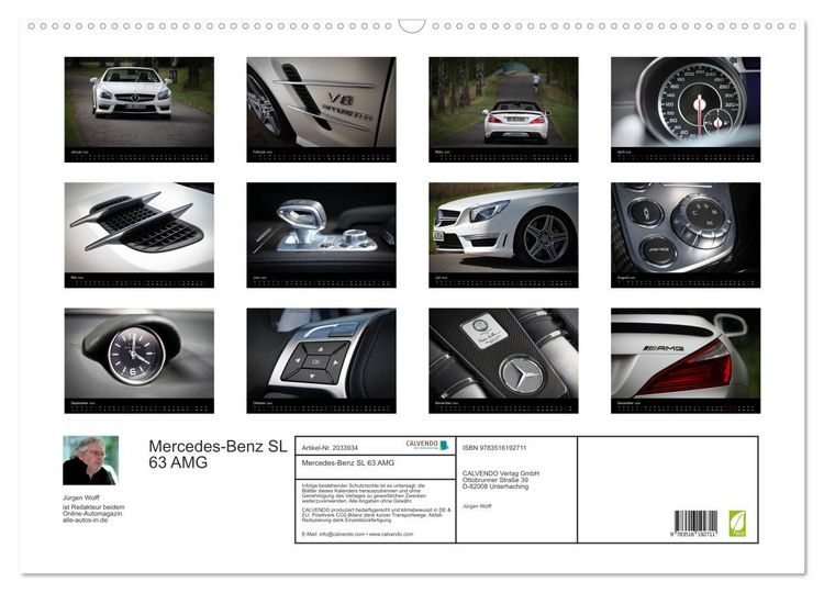 Produktbild: Mercedes-Benz SL 63 AMG (Wandkalender 2026 DIN A2 quer), CALVENDO Monatskalender