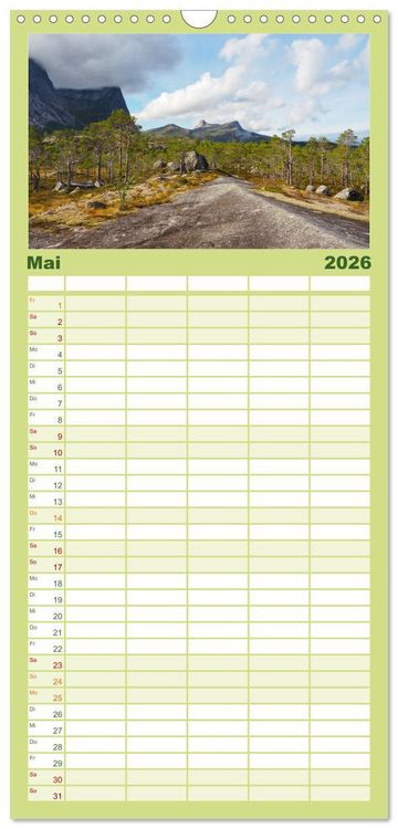 Produktbild: Familienplaner 2026 - Spektakul&auml;re Bergwelten Norwegen mit 5 Spalten (Wandkalender, 21 x 45 cm) CALVENDO
