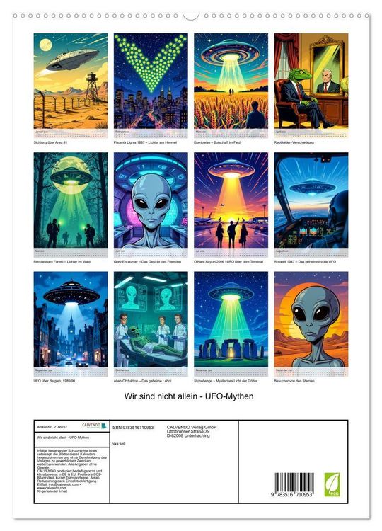 Produktbild: Wir sind nicht allein - UFO-Mythen (hochwertiger Premium Wandkalender 2026 DIN A2 hoch), Kunstdruck in Hochglanz