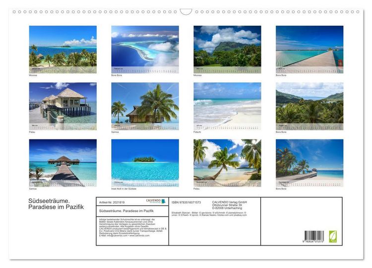 Produktbild: S&uuml;dseetr&auml;ume. Paradiese im Pazifik (Wandkalender 2026 DIN A2 quer), CALVENDO Monatskalender