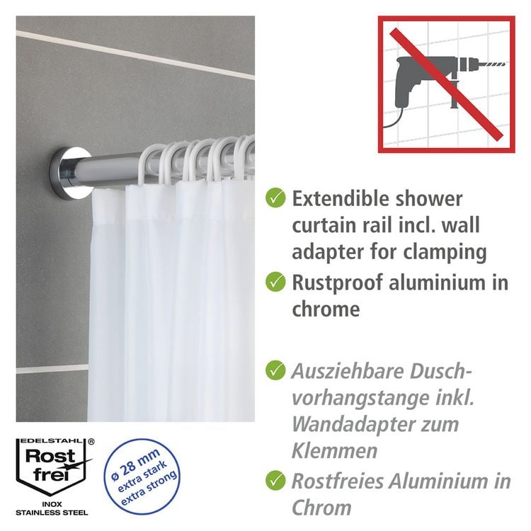Produktbild: Teleskop-Duschstange Mod. Luz 70 - 115 cm, Chrom, ausziehbare Duschvorhangstange aus rostfreiem